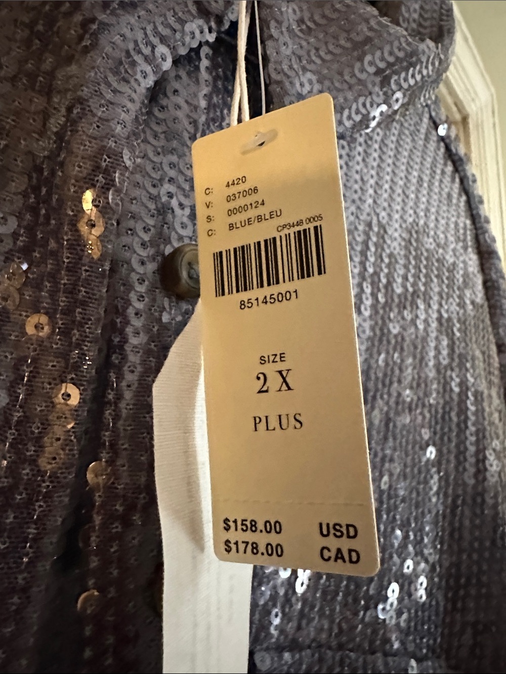 Sequin Button-Front Shirt / Jacket in Steel Blue - Picture 2 of 2